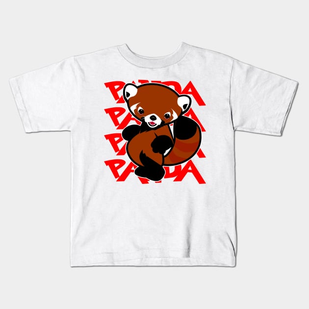 Red Tail Panda Panda Panda Kids T-Shirt by Spikeani